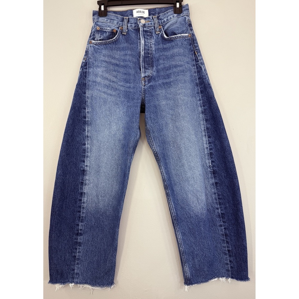AGOLDE Luna Pieced Barrel Jean Women's 25 High Rise Button Fly Denim Raw Hem